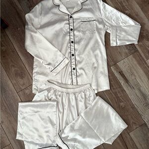 Classic Silk White Womens Pajamas with Black Trim